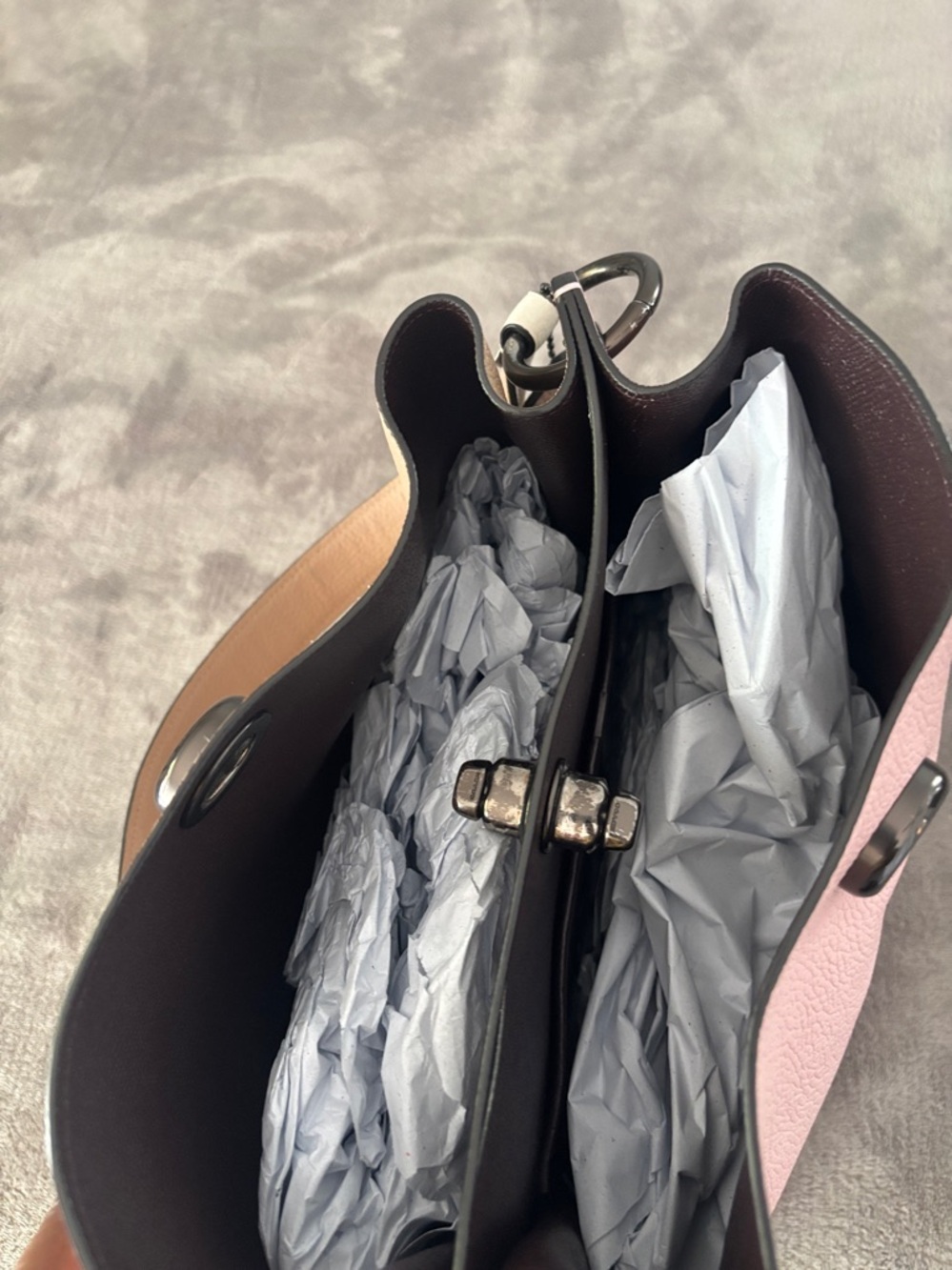 Women's Pink Leather Shoulder Bag - Structured Tote - Picture 13 of 16